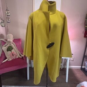 Wool-Blend Chartreuse Funnel Collar Cape Coat